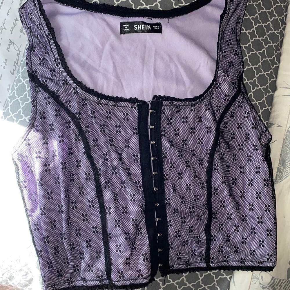 Purple tank top with black mesh
